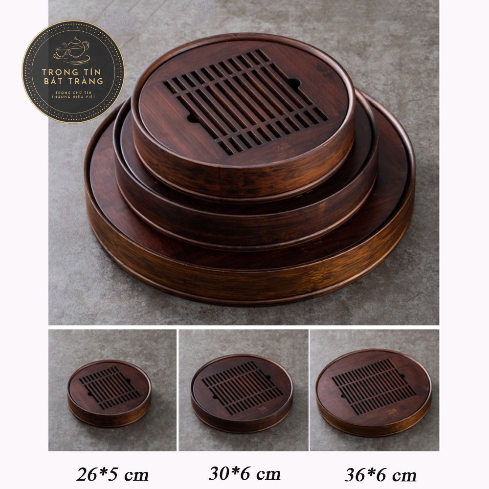 Khay Trà Đạo Tre Cao Cấp Rãnh Nước Sang Trọng Hình Tròn KT 17