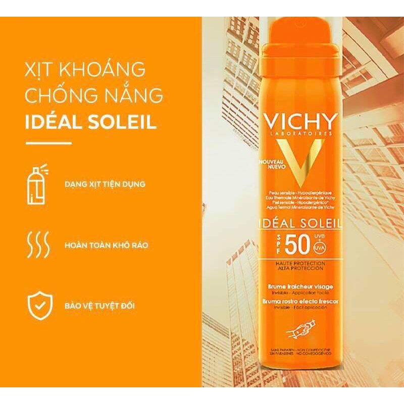 Xịt Khoáng Chống Nắng IS SPF 50 Haute Protection Vichy Giảm Dầu - Khô Ráo &amp; Không Gây Nhờn Rít SPF 50+ UVA &amp; UVB ++++ Vichy (75ml) - MB028300