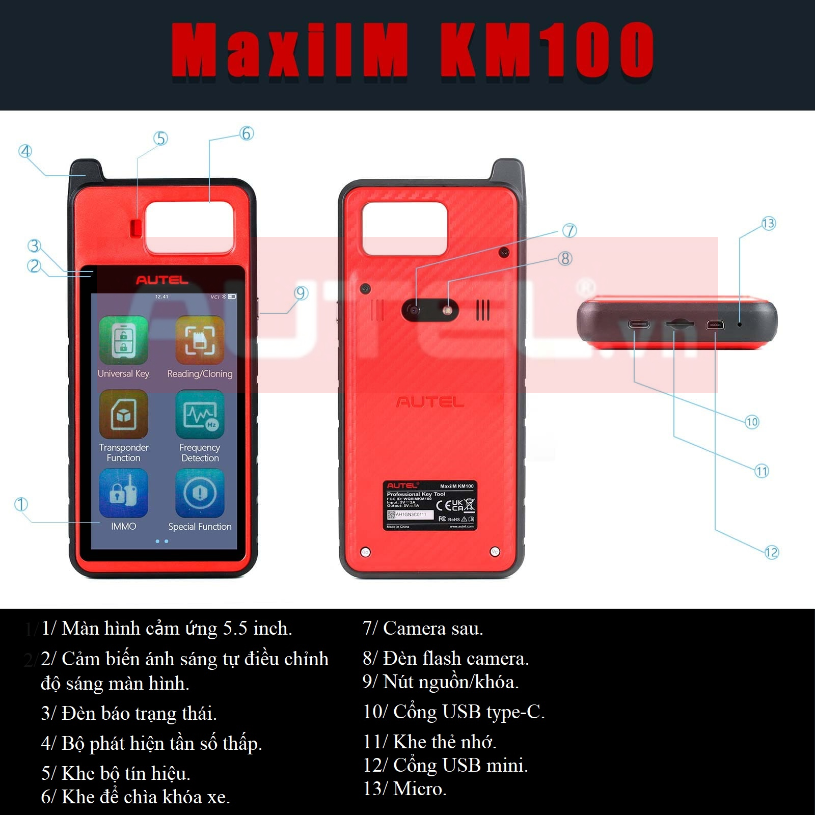 AUTEL MAXIIM KM100- Thiết Bị Cài Đặt, Lập Trình Chìa Khóa, Smartkey Ô Tô, Đọc Ghi Chip Chìa Khóa Trực Tiếp Các Dòng Xe Ô Tô - Hàng Chính Hãng