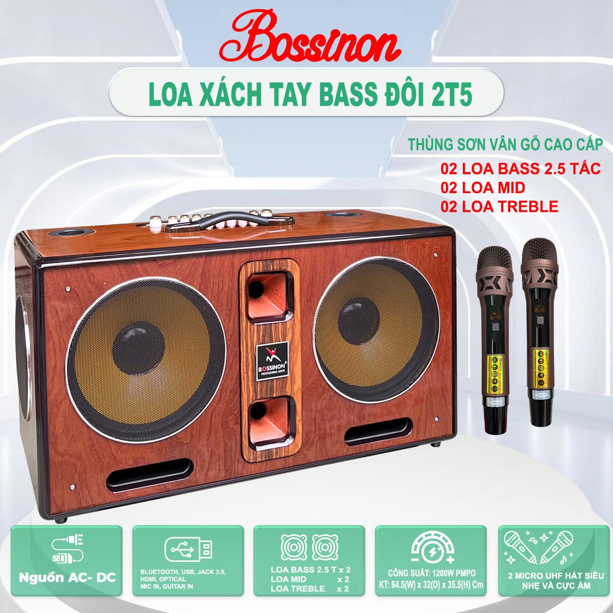 Loa karaoke xách tay bass 2T5 đôi BOSSINON N2563K- Hàng Chính Hãng, công suất siêu khủng lên đến 1200W, siêu đẹp