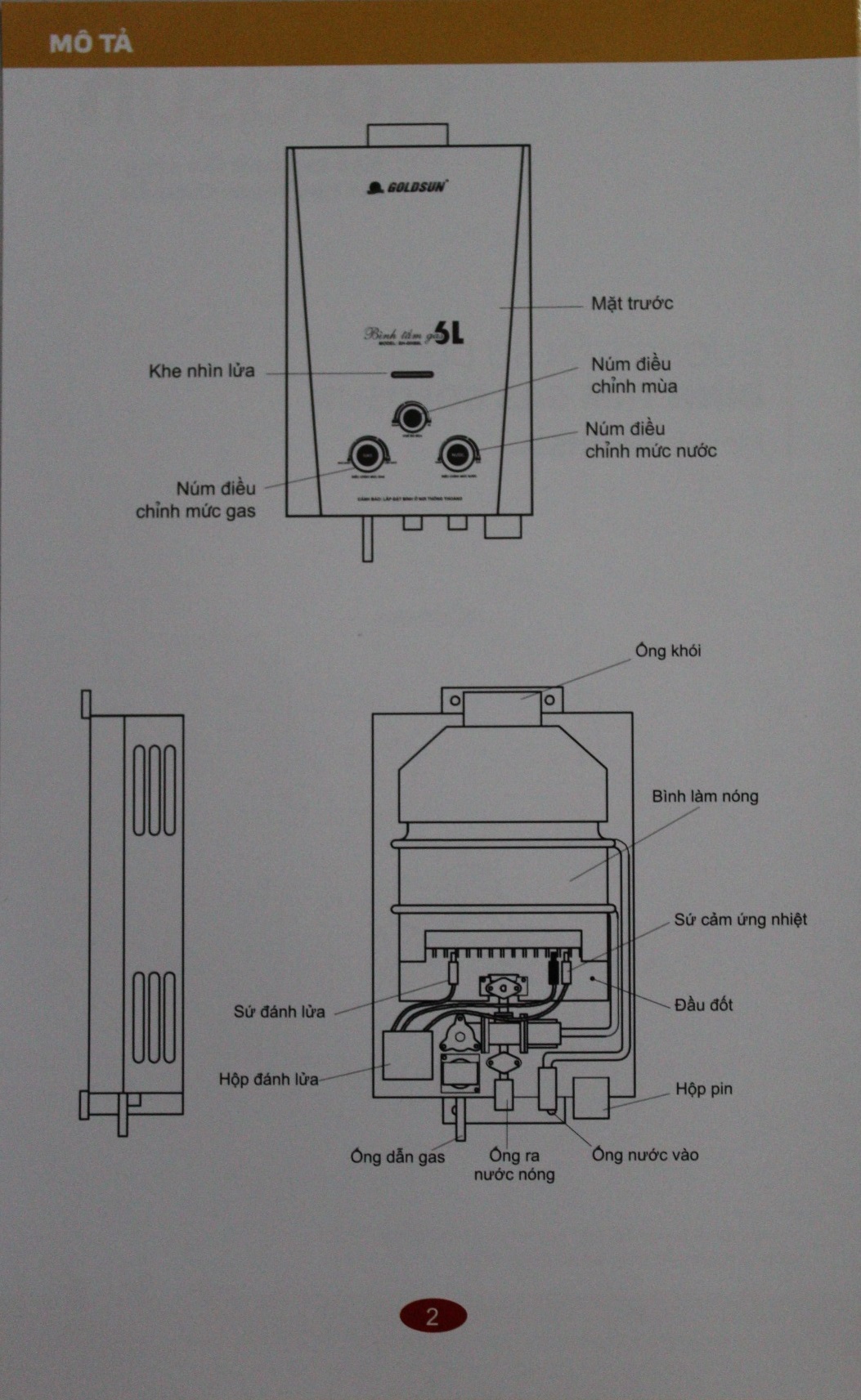 Máy Bình Tắm Nước Nóng Lạnh Trực Tiếp Dùng Gas Goldsun SH-GHS6L - Chính Hãng