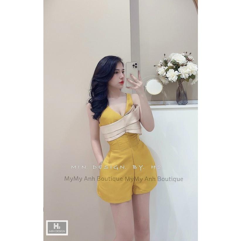 Jumpsuit đùi nữ cổ V phối nơ siêu xinh đa màu sắc (Đen, Đỏ, Vàng) thích hợp cho nàng dạo phố, dự tiệc