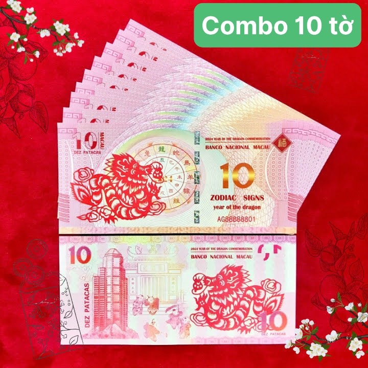 Combo 10 Tờ Lì Xì 10 Đô Macao Hình Con Rồng 2024 - SP005947