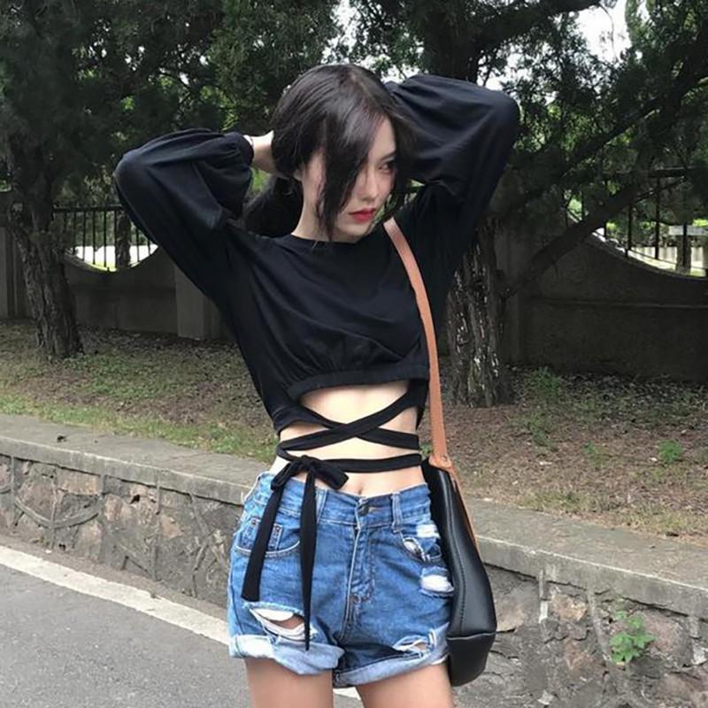 Áo thun nữ tay dài cổ tròn màu trơn