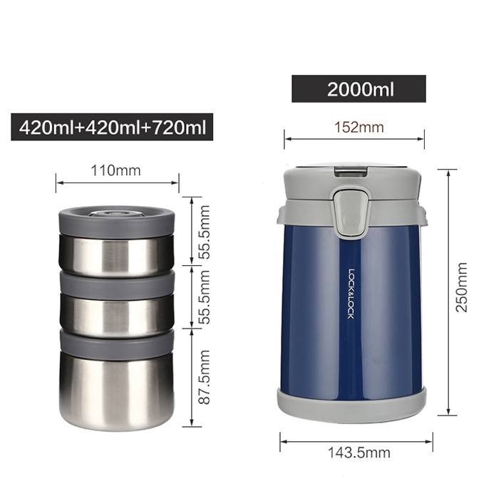 Bộ Hộp Cơm Giữ Nhiệt Lock&Lock Easy Carry 2L LHC8039 Có Túi