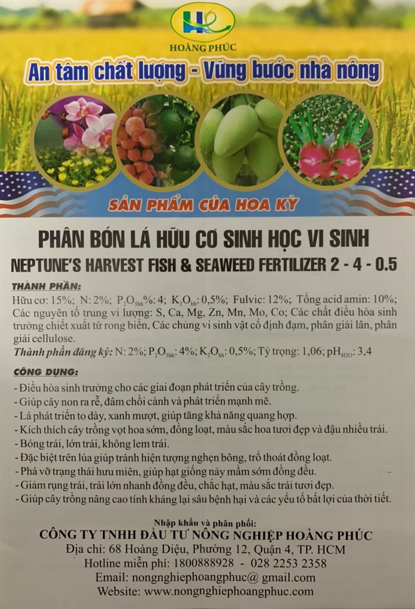 Phân bón lá hữu cơ NEPTUNE'S HARVEST FISH & SEAWEED FERTILIZER 2-4-0,5 - Chai 200ml