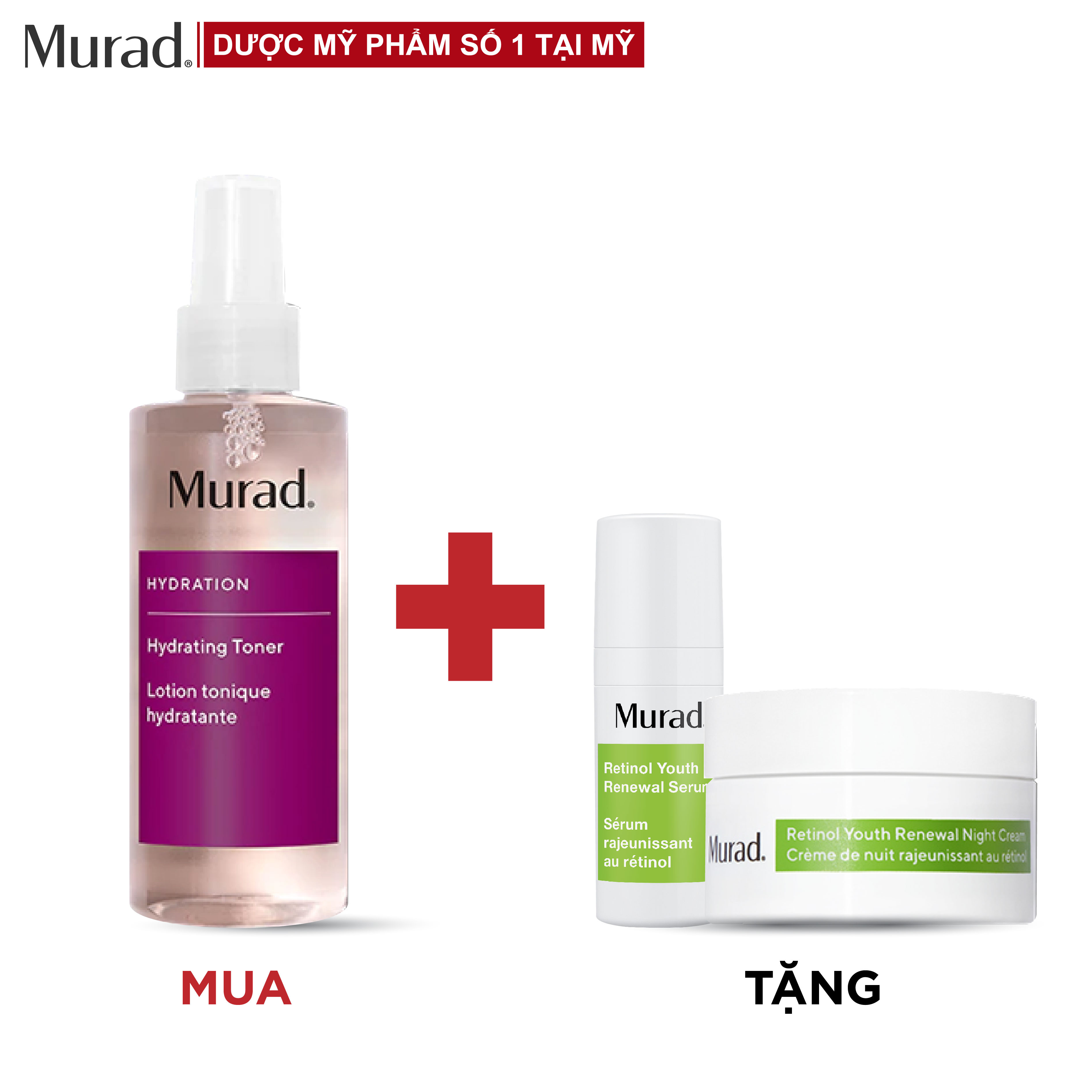 Toner cấp ẩm hồi sinh da Murad Hydrating Tonner 180ml Tặng Retinol Youth Serum 5ml + Retinol Youth Night Cream 8 ml