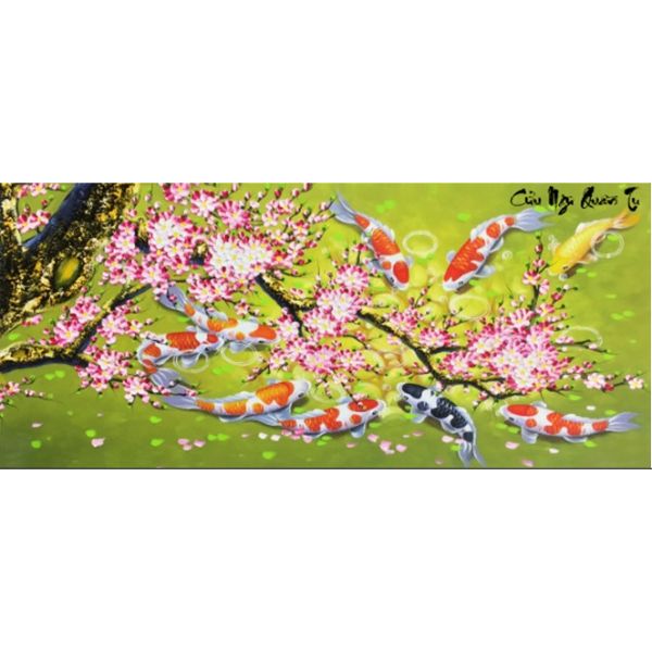 Tranh đính đá cửu ngư quần tụ（99X50cm) chưa đính - YN5380