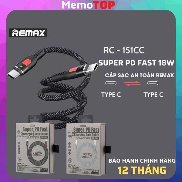 Cáp sạc nhanh Type C to type C REMAX Super PD  RC 151cc, dây sạc Type C Samsung -Hàng Chính Hãng