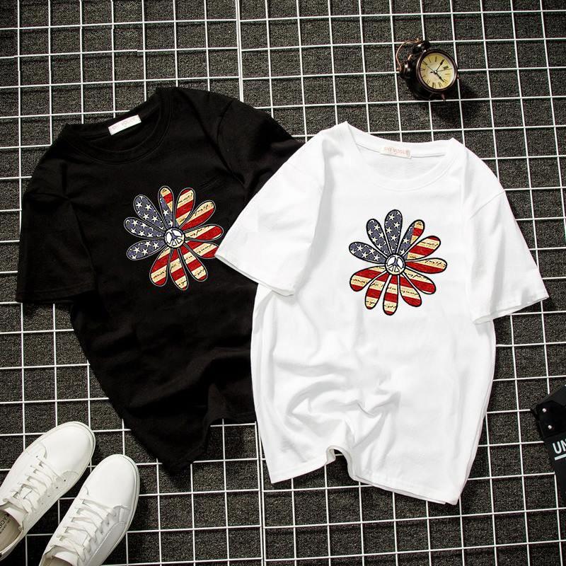 Áo thun unisex form rộng hoa daisy cờ mỹ Hàn Quốc vải dày mịn 2019T2041