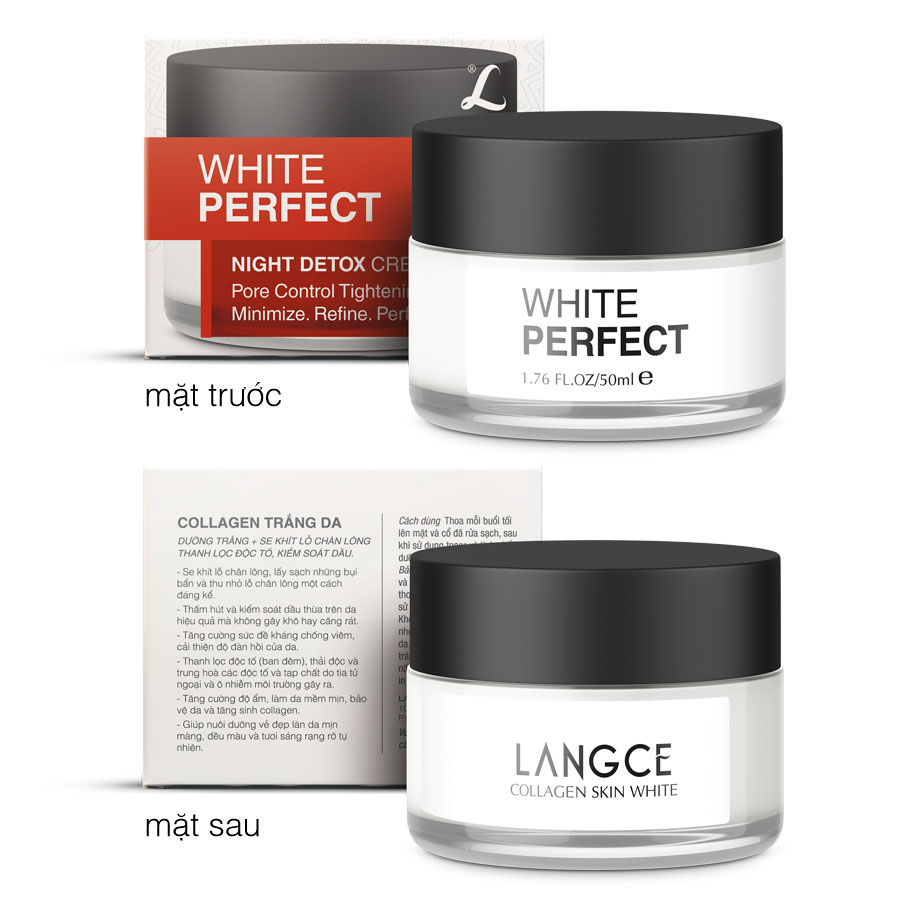 BỘ KEM COLLAGEN SKIN WHITE DƯỠNG TRẮNG DA NGÀY+ĐÊM 2x50ml LANGCE