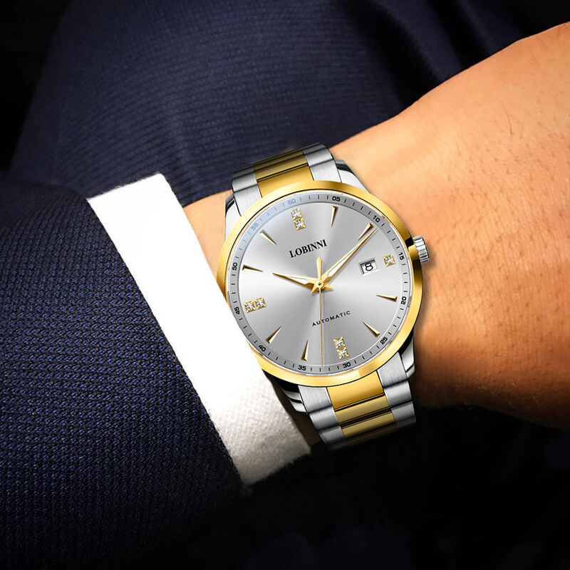 Đồng hồ nam chính hãng LOBINNI L19002-2, Chống nước 50m,Bh 24 tháng,Máy cơ Automatic,dây thép xịn