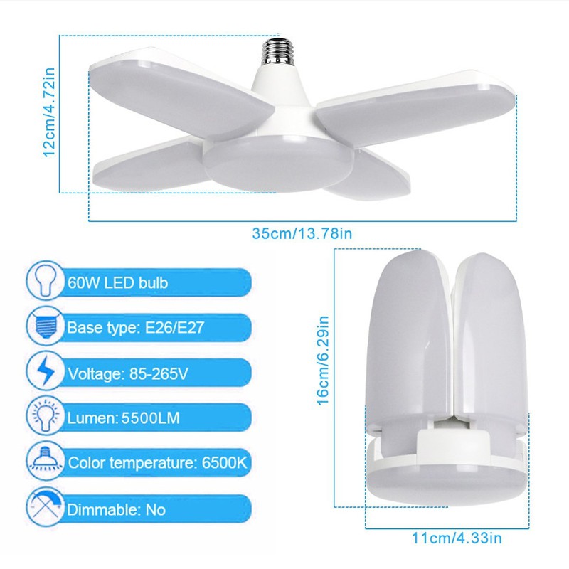 Bóng đèn 4 cánh hình quạt - Bóng đèn Led hình quạt ánh sáng trắng siêu sáng 60W - Hàng Chính Hãng