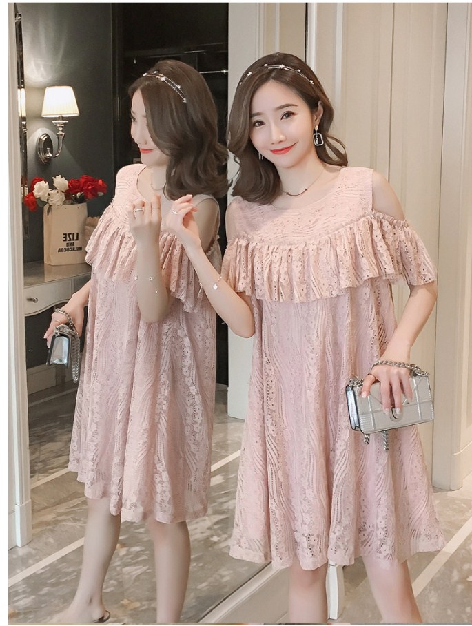 Đầm bầu ren hở vai duyên dáng DR2607