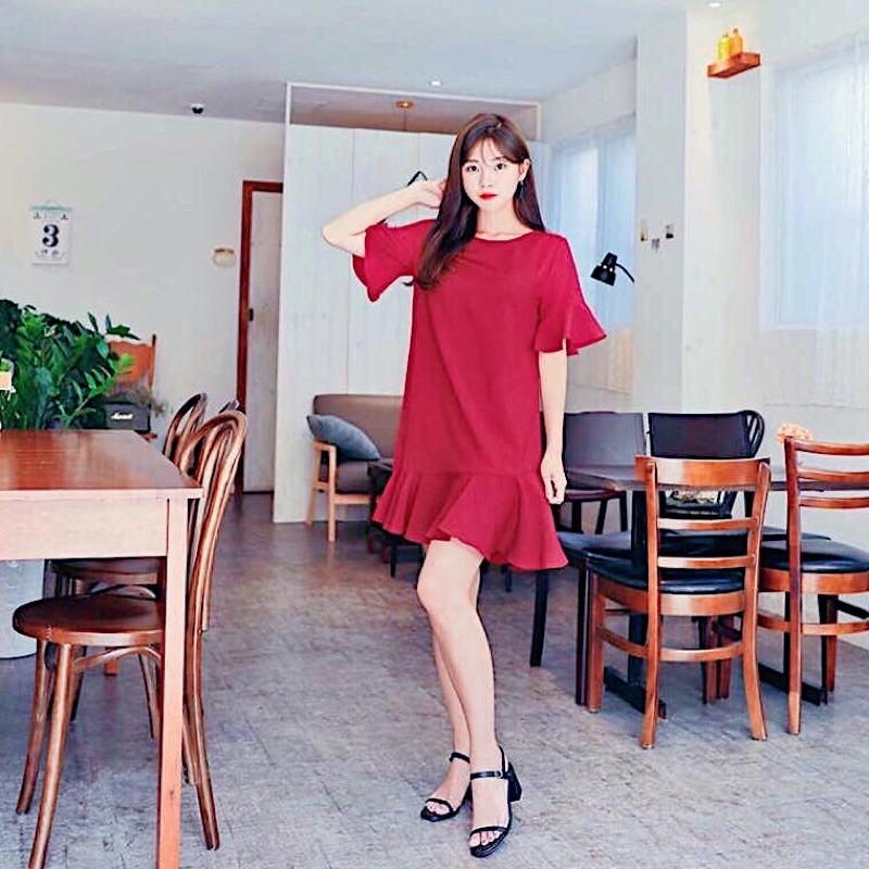 Đầm váy đỏ cột eo