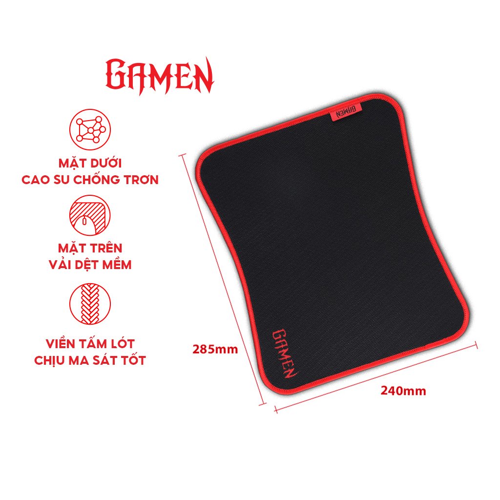 Miếng lót chuột Gamen GP-M bàn di chuột kiểu dáng gaming kích thước 28.5 x 24 cm - Hàng Chính Hãng