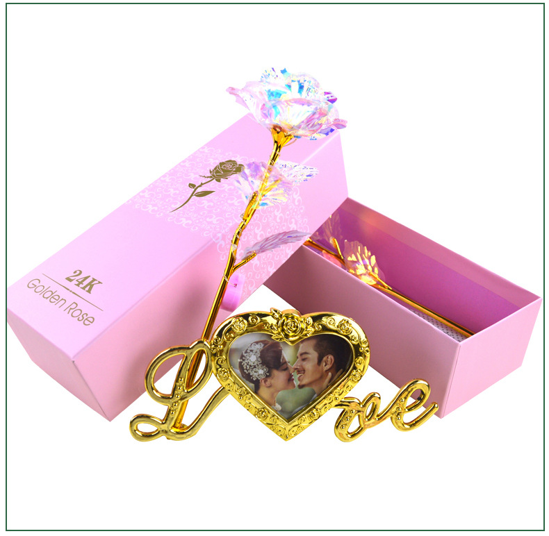 Quà Valentine, Quà 8/3 Ý Nghĩa Tặng Vợ, Tặng Mẹ - Hoa Hồng Galaxy Phát Sáng Golden Rose Có Đèn Led Khung Hình Chữ Love Và Gấu Bông Nhỏ (New Version)