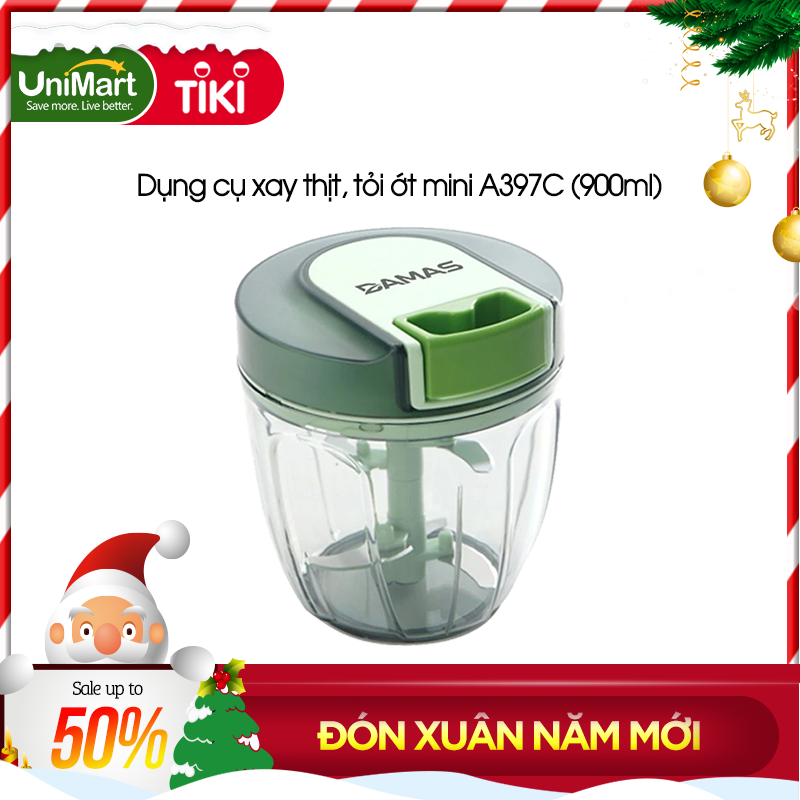 Dụng Cụ Xay Tỏi Ớt , Xay Thịt Mini Đa Năng Damas A397 – Dây Rút Chắc Chắn Dễ Dàng Sử Dụng – Thiết Kế Đế Cao Su Chống Trơn Trượt – 3 Dung Tích Phù Hợp Cho Từng Nhu Cầu Sử Dụng – Hàng Nhập Khẩu – 900ml