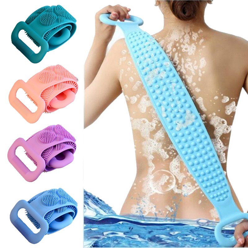 Dây tắm chà lưng 2 mặt silicon cao cấp massage thư giãn tẩy tế bào chết tiện ích - đai tắm cọ lưng silicon
