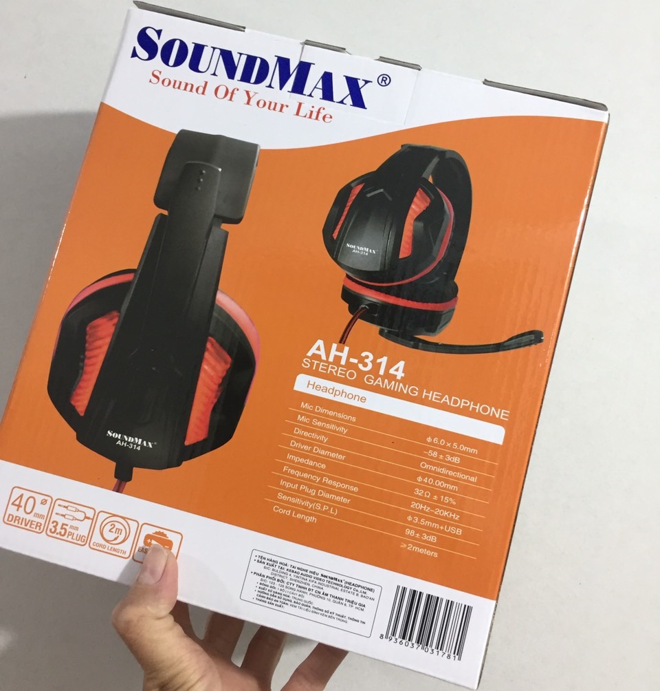 Tai nghe gaming chụp tai 2 chân cắm 3.5mm SOUNDMAX AH314 - Hàng chính hãng