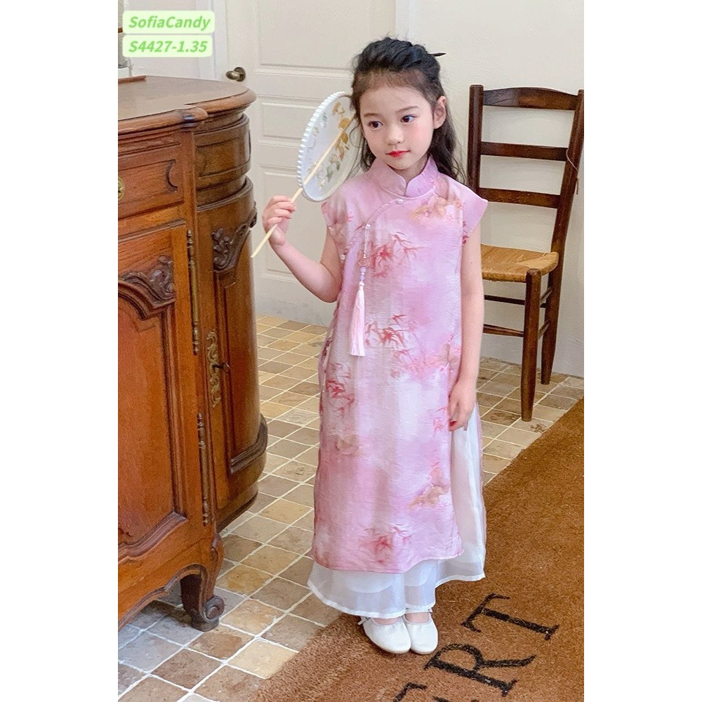 Áo dài tết cho bé gái mẫu Hoa mùa xuân xinh xắn từ 12-40kg hàng thiết kế cao cấp (không kèm phụ kiện)
