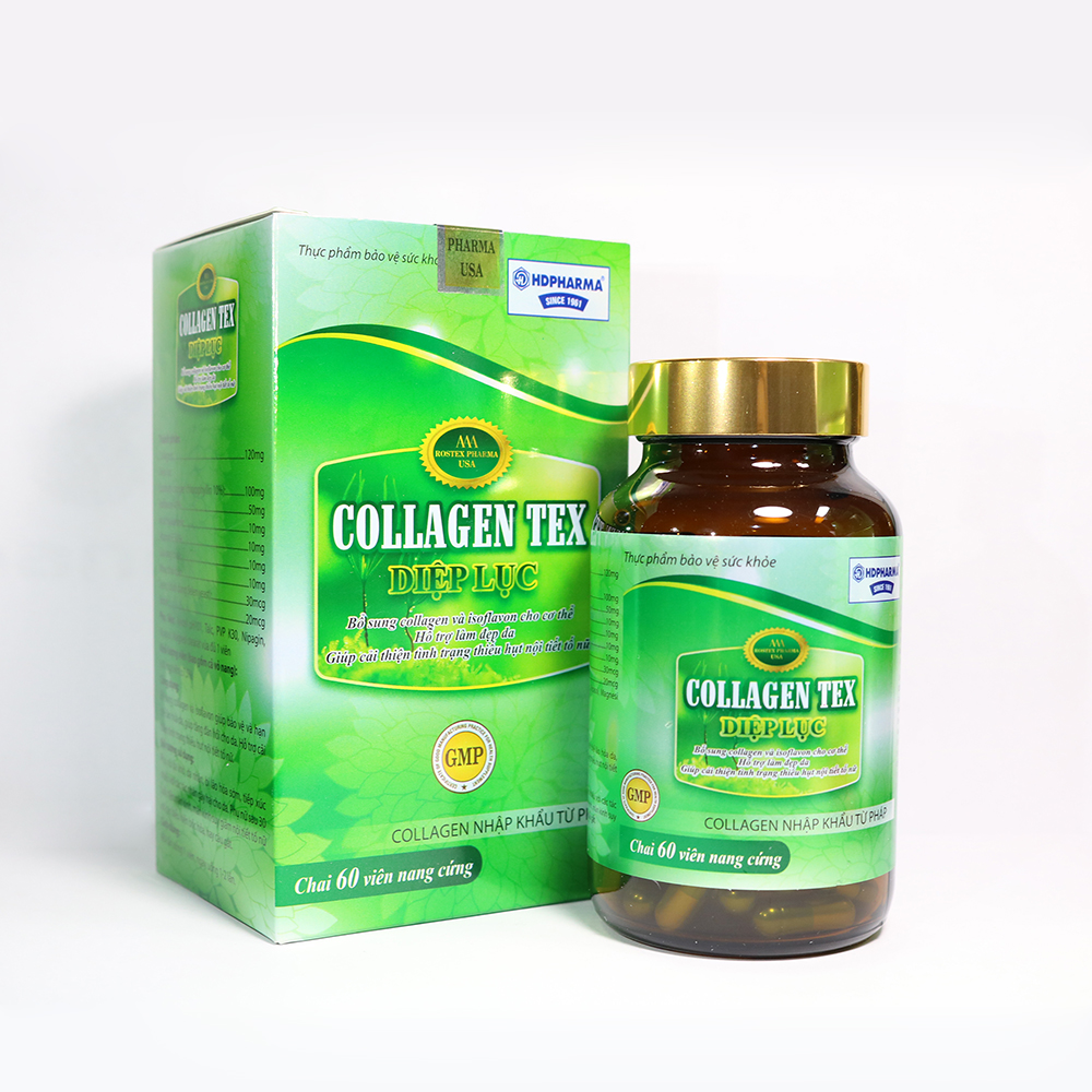 Viên uống Diệp Lục Collagen HDPHARMA làm đẹp da, chống lão hóa, ngừa nếp nhăn - Hộp 60 viên thành phần Vitamin E, Isoflavon, sữa ong chúa, nhai thai cừu