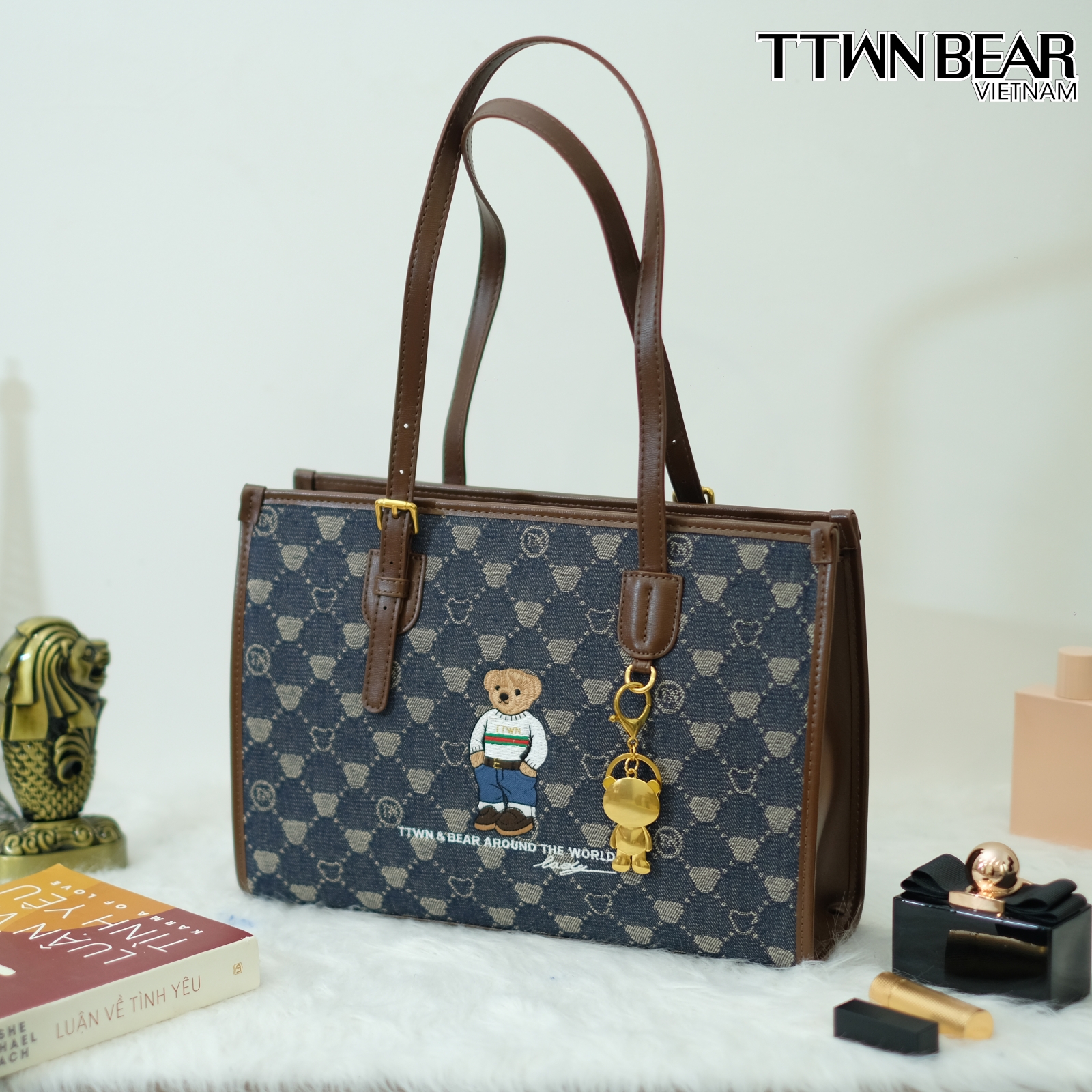 Túi tote TN3079 da thời trang công sở charm gấu TTWN BEAR