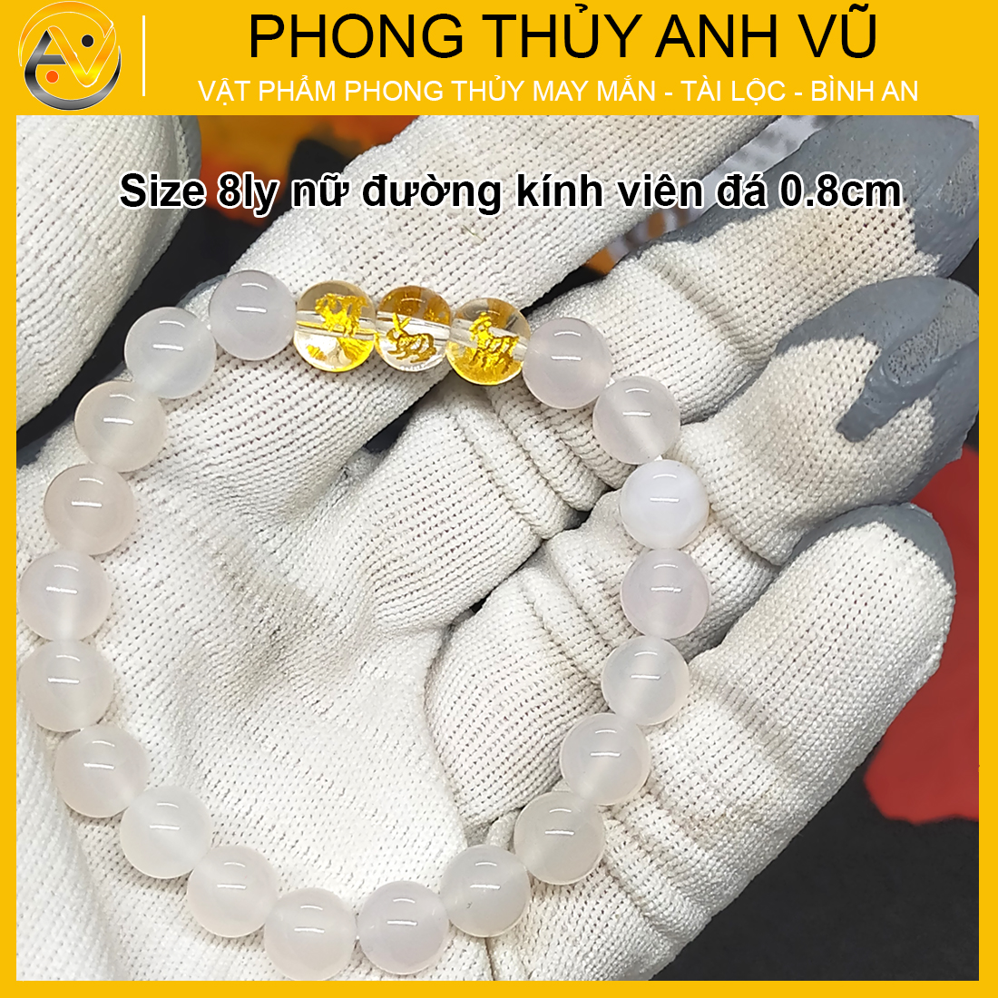 Vòng tam hợp hợi mão mùi đã khai quang - chất liệu mã não trắng tự nhiên - size 8 10ly - may mắn tài lộc - Vòng Tam Hợp Anh Vũ