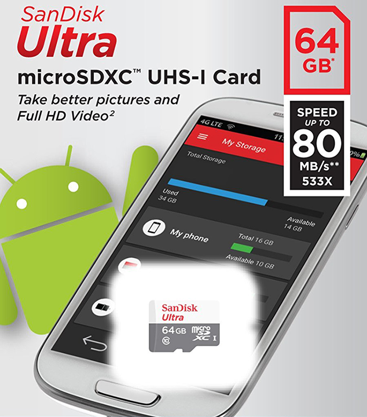 Thẻ Nhớ Micro SDXC SanDisk UHS-1 64GB Class 10 - Hàng Chính Hãng