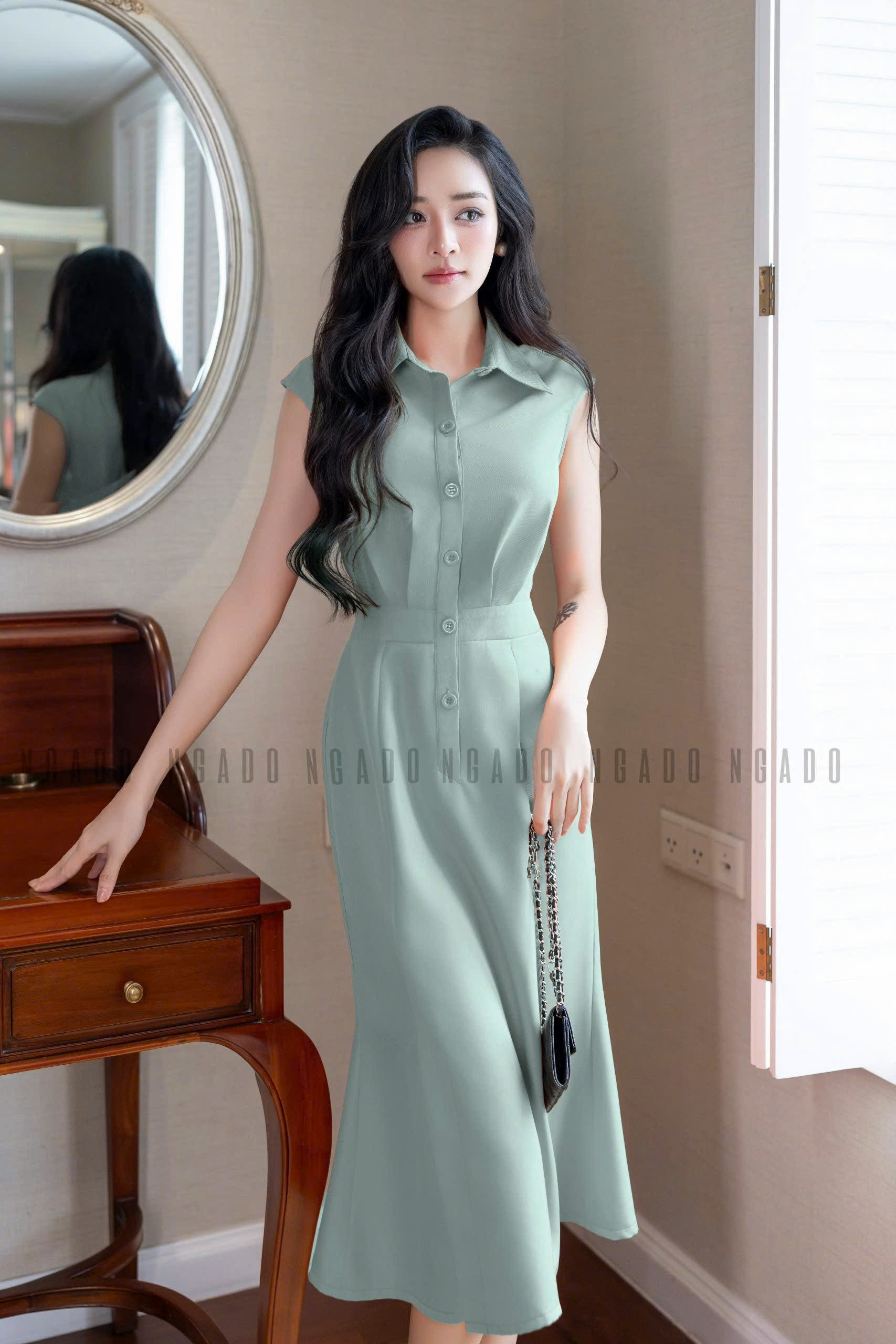 Đầm mint eo xếp ly NGADO , đầm dự tiệc , công sở