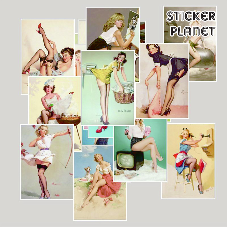 Bộ sticker phong cách retro Girls Stickers Sexy Girl chống thấm nước trang trí mũ bảo hiểm, đàn, guitar, ukulele, điện thoại laptop