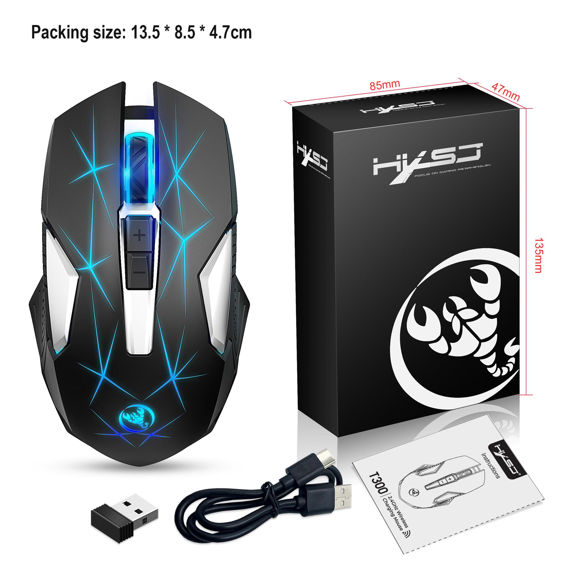 Ưu đãi đặc biệt chuột không dây 2.4G mới tích hợp pin sạc 600mAh Điểm T300 có thể điều chỉnh 2400dpi