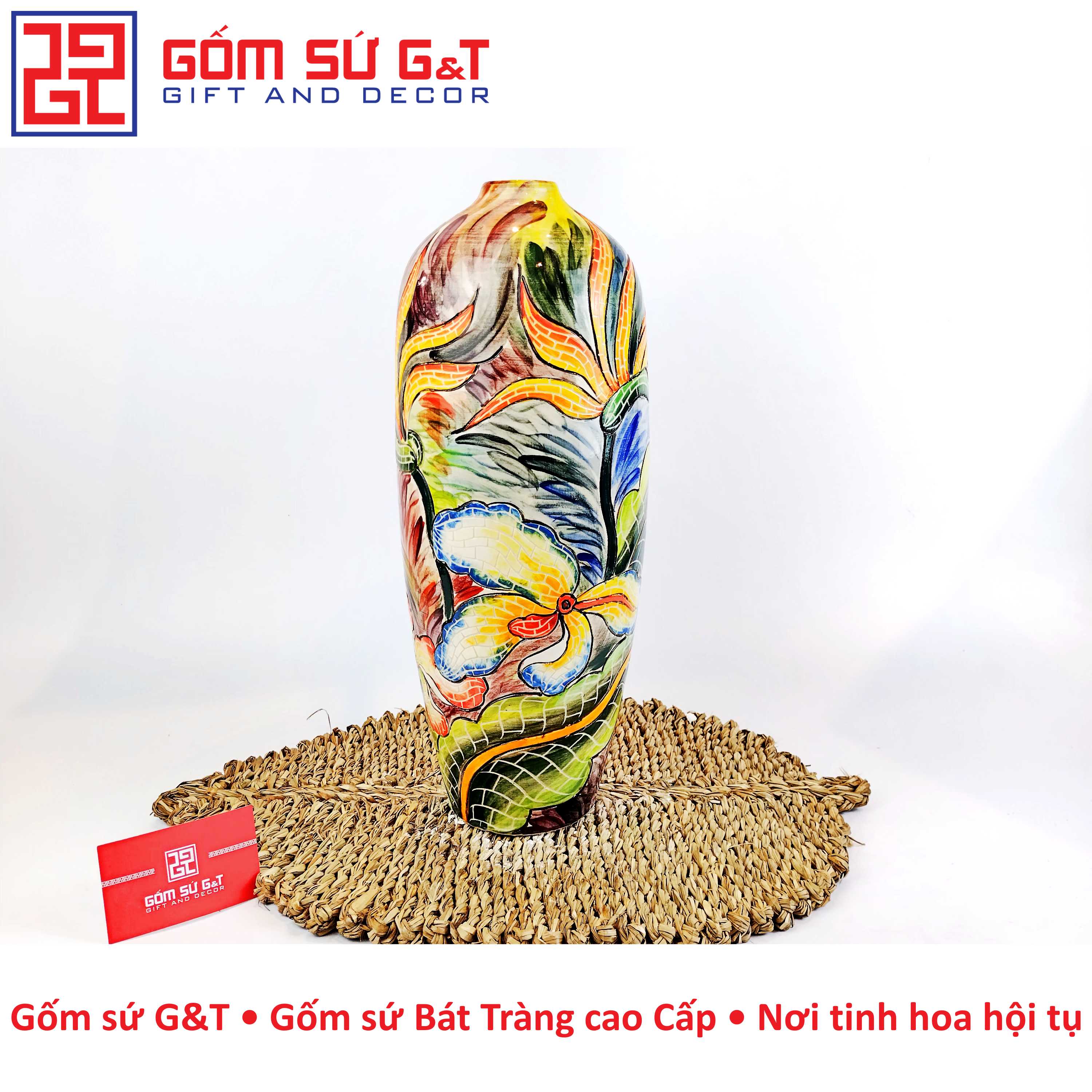 Lọ hoa dáng bom khắc hoa thiên điểu Gốm Sứ G&T