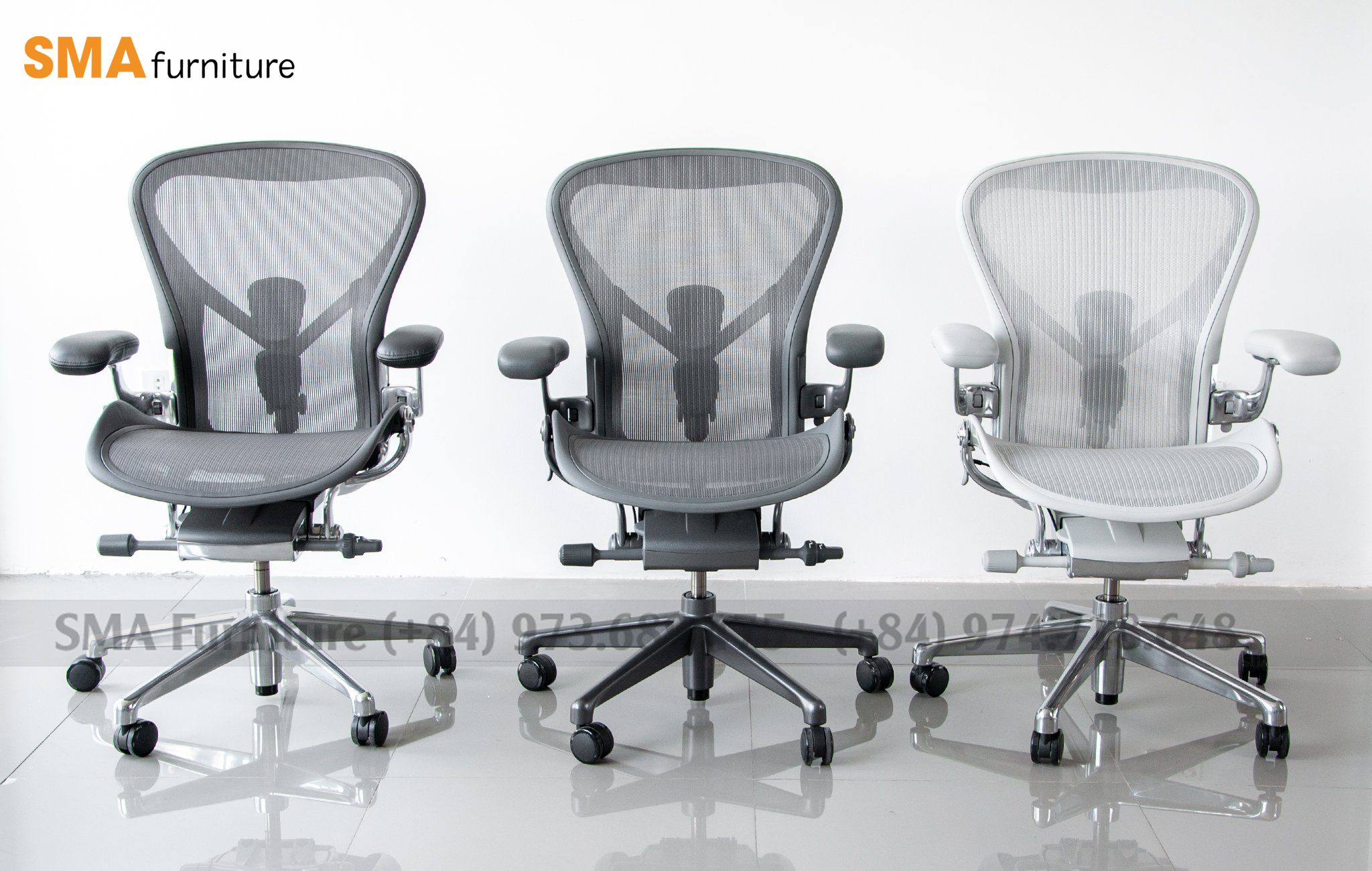 GHẾ AERON CỦA HERMAN MILLER, GHẾ CÔNG THÁI HỌC, GHẾ VĂN PHÒNG, BẢN MÀU ĐEN- KHUNG NHÔM.