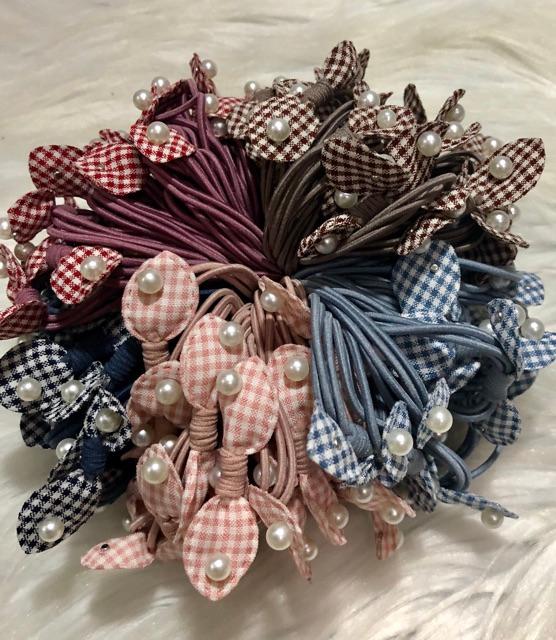 Cặp 2 cái buộc tóc caro đính hạt
