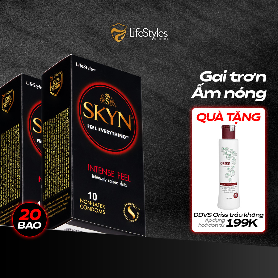Bộ 2 Bao cao su gai trơn Skyn Intense Feeling - Non-latex không mùi cao su - Hộp 10 bao