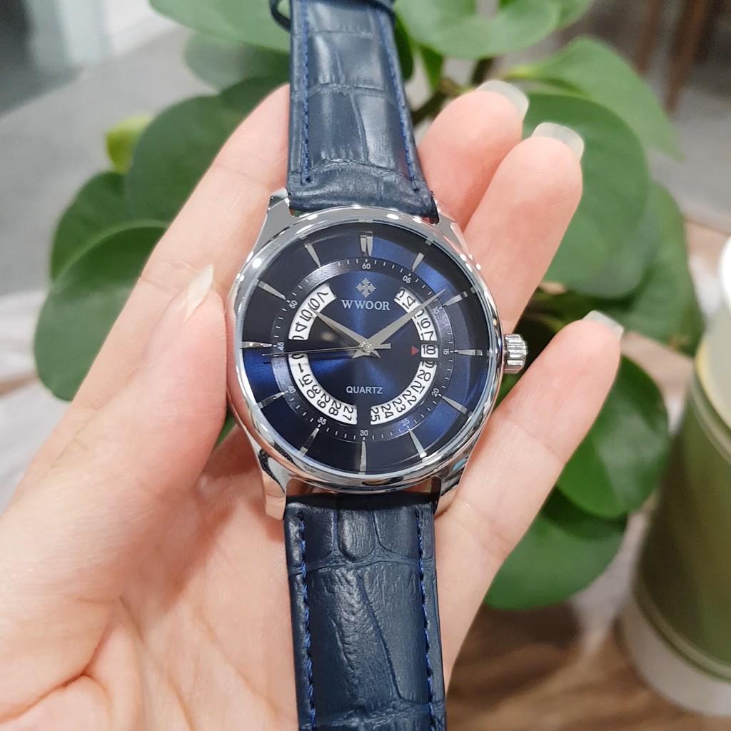 Đồng hồ nam dây da thời trang có lịch chính hãng WWOOR Tony watch 68- có video