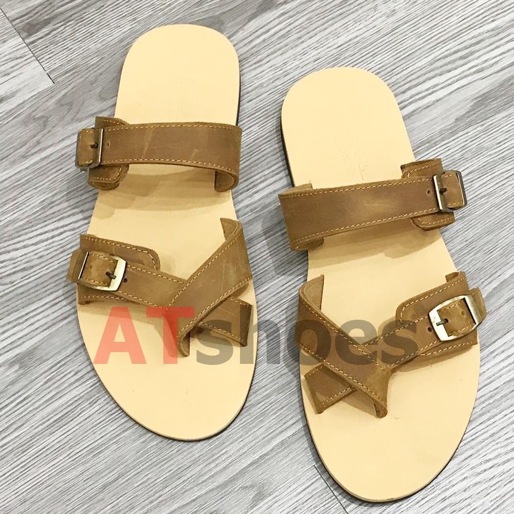 Sandal nam, dép quai ngang, dép nam da bò, không thấm nước, êm chân thoải mái Atshoes QN2M (Đen - Nâu