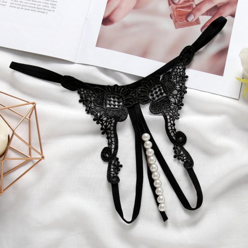 Quần lót sexy trái tim chuỗi hạt - Đen