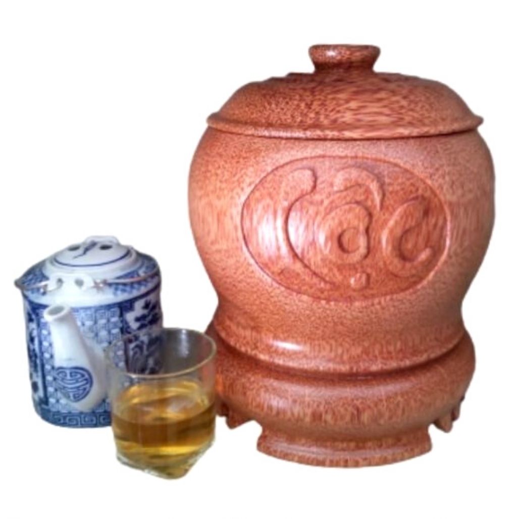 Bình Trà Gỗ Dừa Chạm Thủ Công Tam Đa "Phúc Lộc Thọ" Và Bình Trà 700 - 1200ml - Sản Phẩm Được Sản Xuất Tại Bến Tre