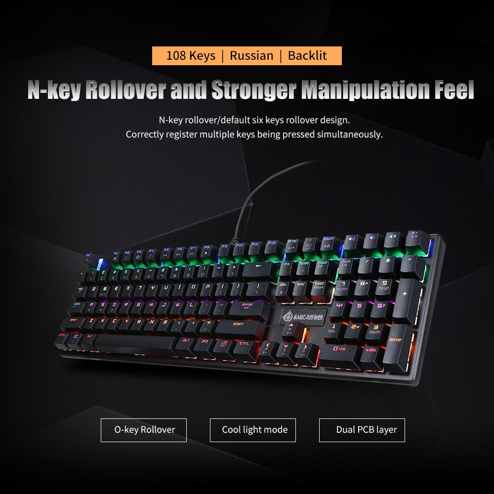 Bàn phím cơ MAGIC-REFINER 108 Phím N-key rollover Cáp USB Blue Switch Backlight