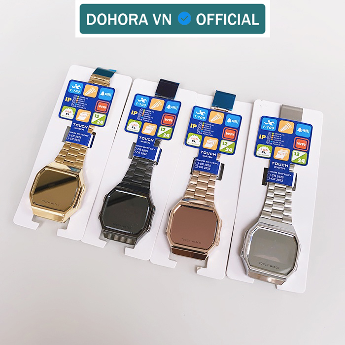 Đồng hồ đeo tay nam, nữ DOHORA VN 91 Tráng gương màn hình LED cảm ứng cao cấp, dây thép sang trọng máy pin chống nước khóa cài tiện lợi cho học sinh cute kính tráng sapphire - Hàng nhập khẩu