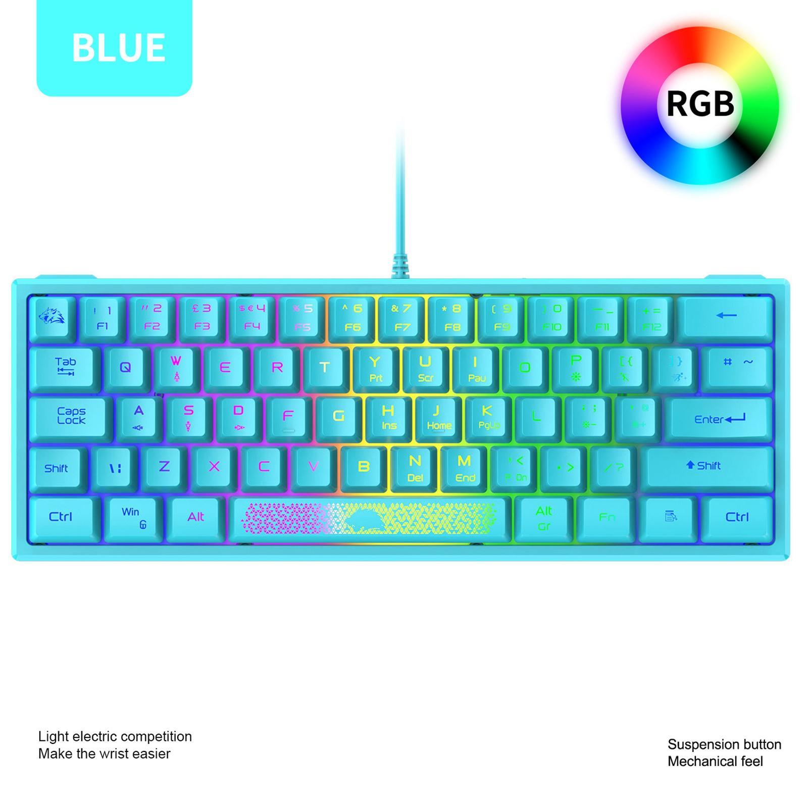 RGB Backlit 62 Key Game Keyboard 60% Layout Waterproof Mini for Gamer Android iOS Windows