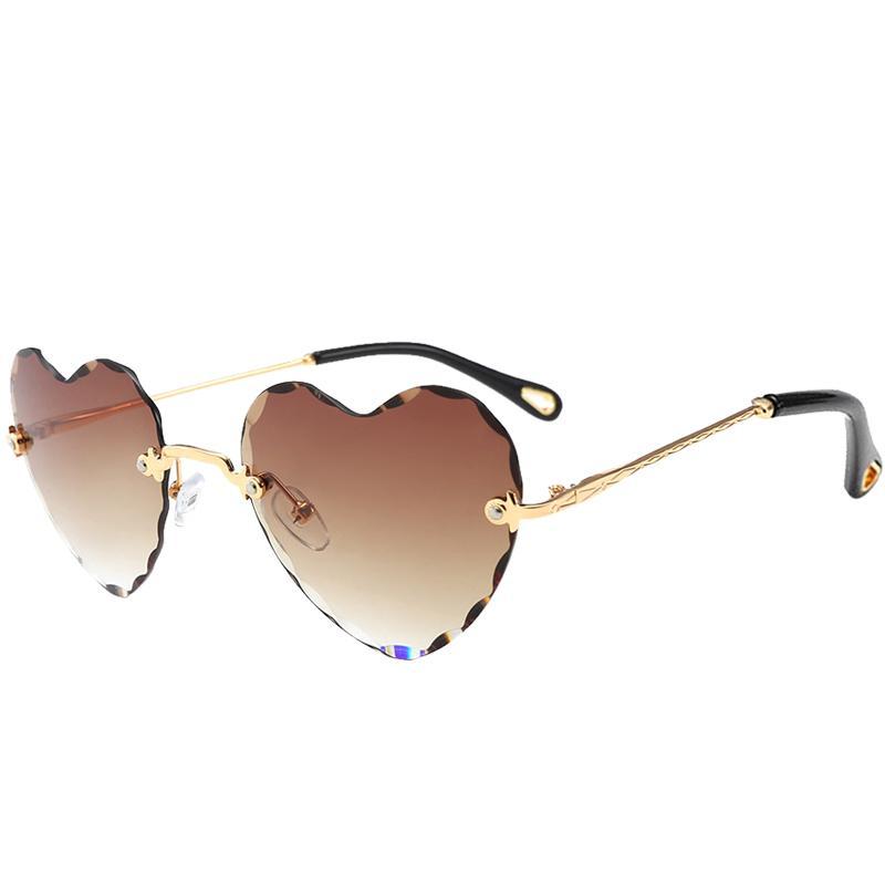 2x Rimless Sunglasses Women Heart Shape UV400 Eyewear Sun Glasses Gray Brown