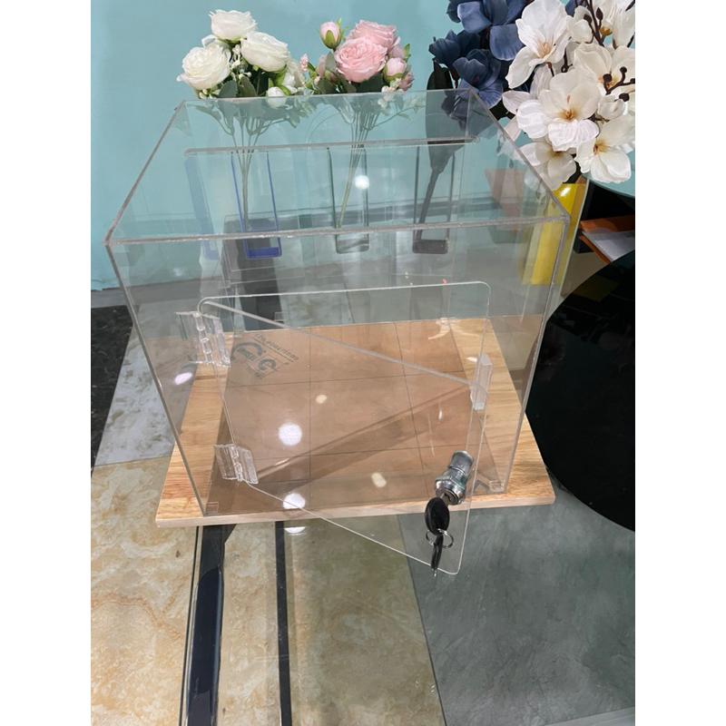 Acrylic Thùng phiếu, hòm phiếu, hòm bốc thăm, hòm từ thiện mica, có ổ khóa, cỡ dày 2mm,3mm , Acrylic . - Trong suốt
