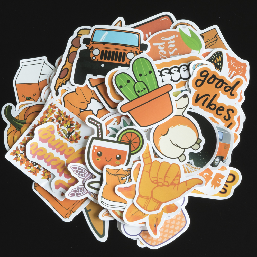 Bộ 50 sticker dán trang trí laptop, vali, xe máy, xe đạp, ván trượt, đàn guitar,đàn ukelele, mũ bảo hiểm,... vsco nhiều mẫu dễ thương nhiều chủ đề: yellow, violet, blue