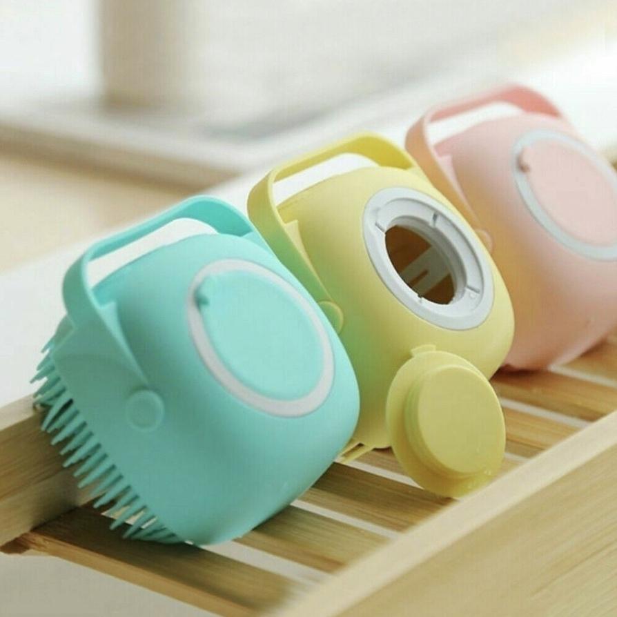 Bàn Chải Lông Mềm Mại Mát-xa Cho Thú Cưng Khi Tắm Có Khay Đựng Sữa Tắm