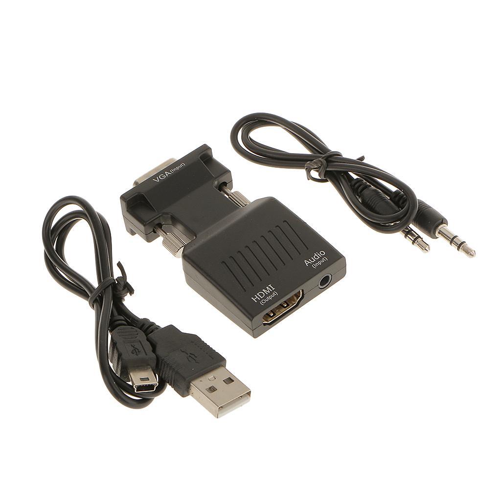 1080P VGA Male to HDMI Female HDTV with 3.5mm Audio USB Plug Cable Video Cord Adapter