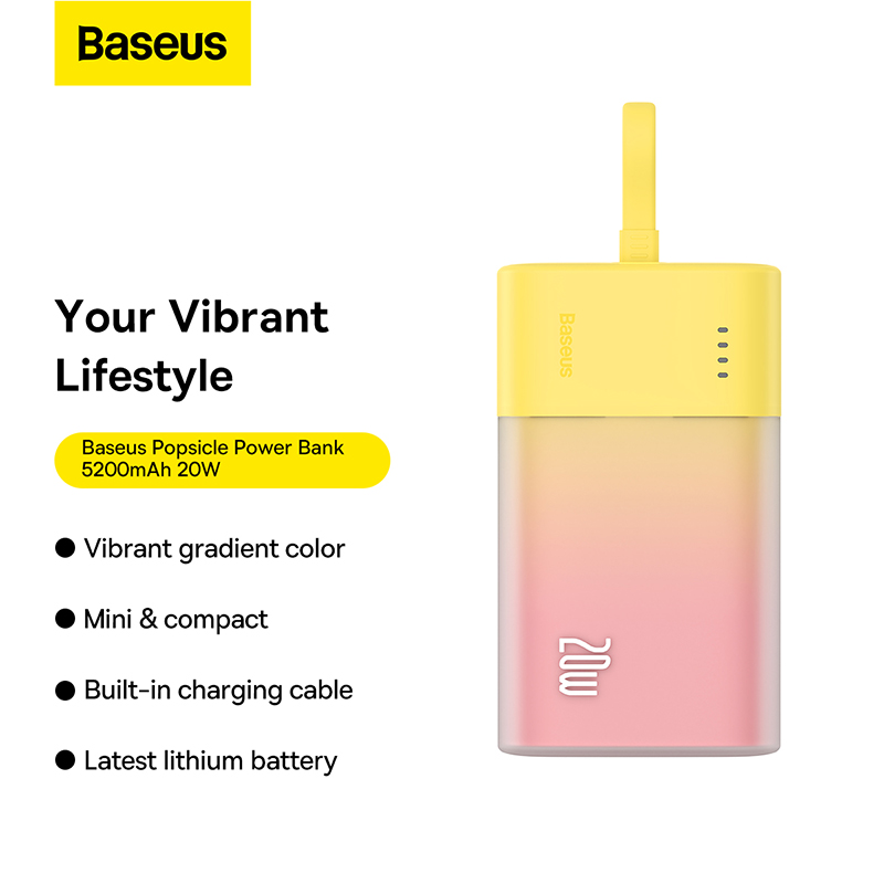 Sạc Dự Phòng OS-Baseus Popsicle Fast Charging Power Bank 5200mAh 20W (Kèm dây C to C 60W, 30cm, Trắng) (Hàng chính hãng)