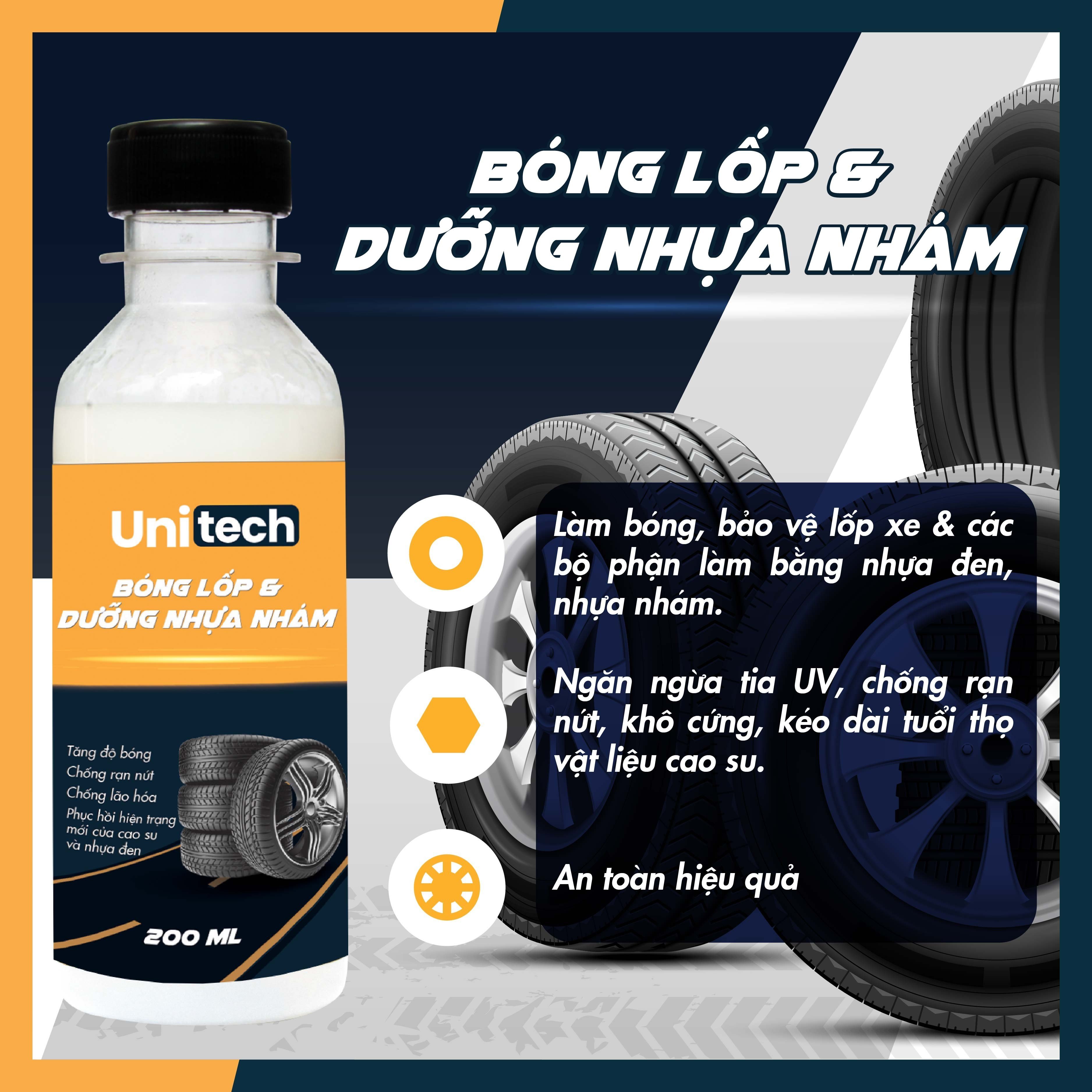 Bóng lốp & Dưỡng nhựa nhám Unitech 200ml - Chống lão hóa chi tiết nhựa hiệu quả.